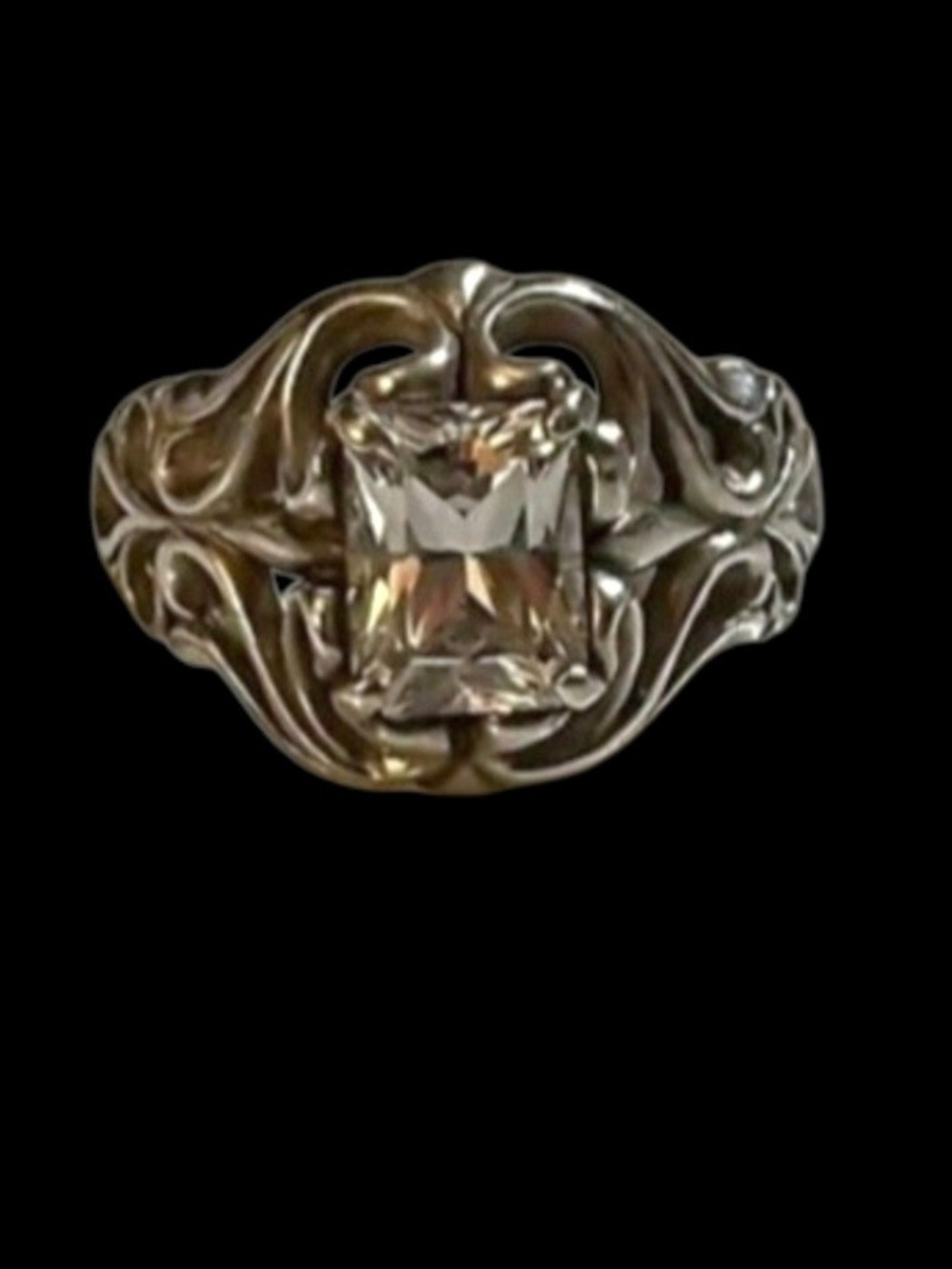 Vintage Kabana 925 Silver Filigree Ring~Clear Stone Size 6